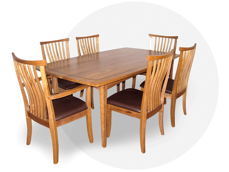wooden dining table and chairs